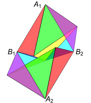 Steffen's polyhedron (two faces removed, translucent)